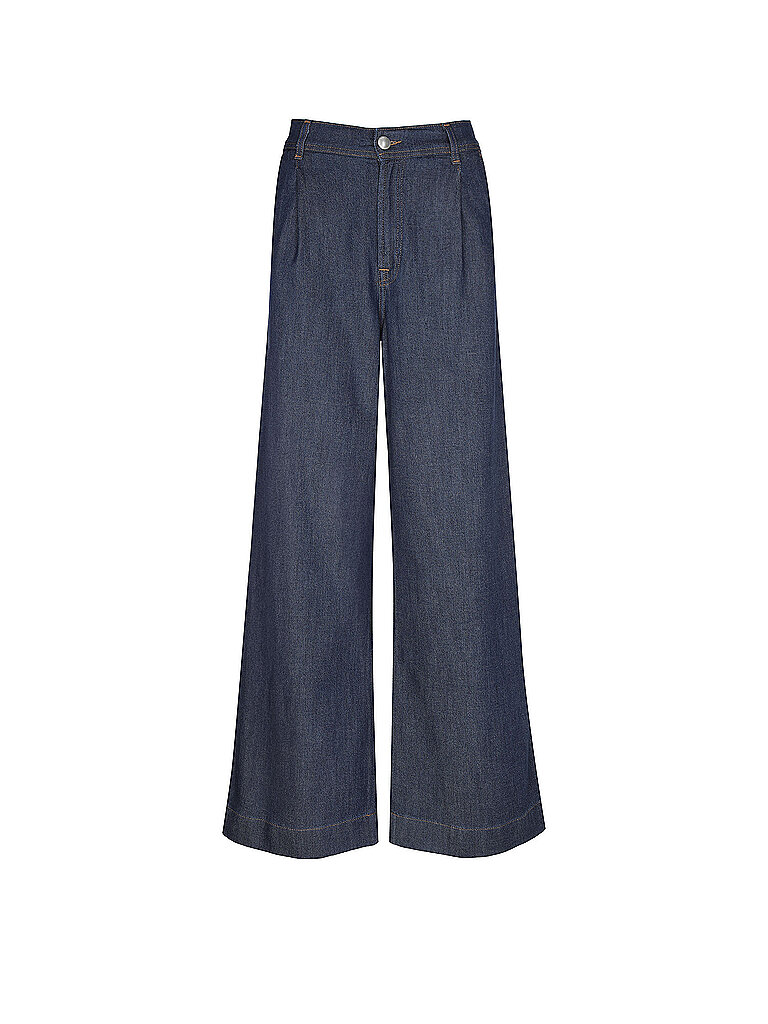 Jeans a gamba larga con pieghe blu 28