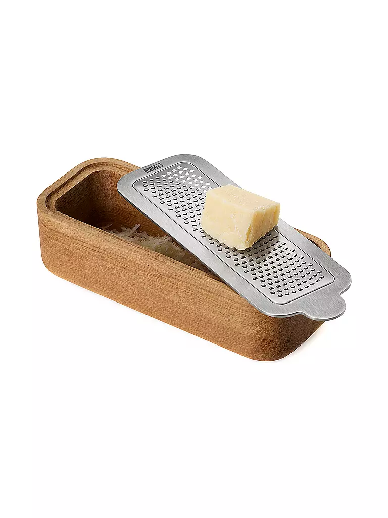 AD HOC | Grattugia fine con contenitore 18 cm acacia acciaio inox | Marrone