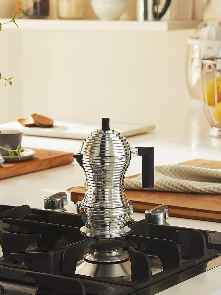ALESSI | Espressomachine PULCINA 3 tazze Alluminio / Nero | Argento