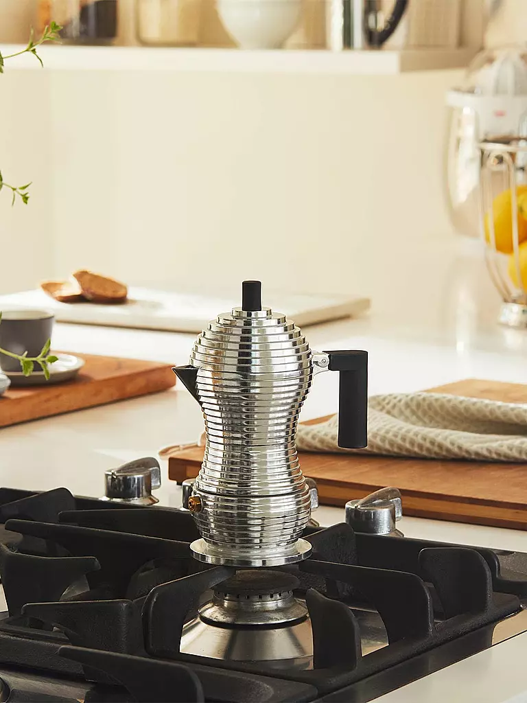 ALESSI | Espressomachine PULCINA 6 tazze Alluminio / Nero | Argento