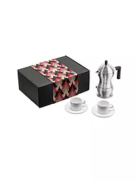 ALESSI | Macchina per espresso - Set con 3 tazzine in alluminio / porcellana | Argento