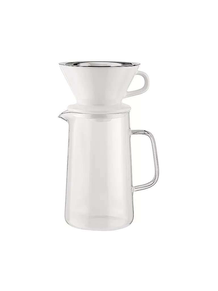 ALESSI | Set da caffè 3 pz SLOW COFFEE vetro/bianco/acciaio inossidabile | Trasparente