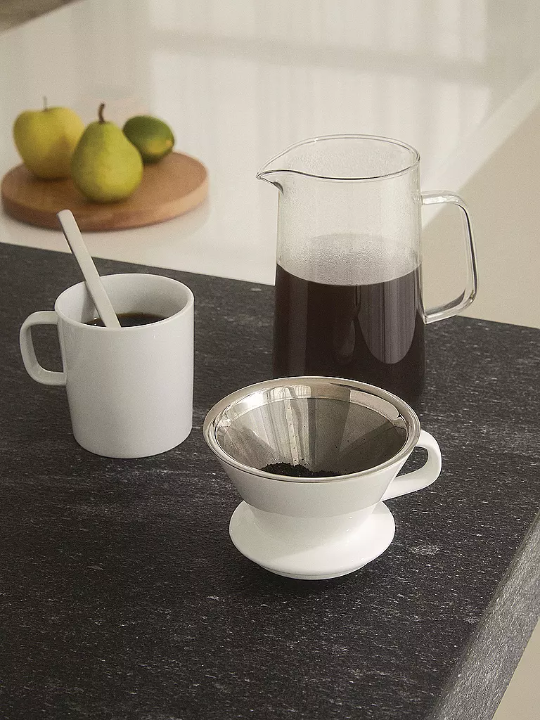 ALESSI | Set da caffè 3 pz SLOW COFFEE vetro/bianco/acciaio inossidabile | Trasparente