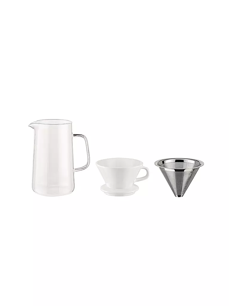 ALESSI | Set da caffè 3 pz SLOW COFFEE vetro/bianco/acciaio inossidabile | 