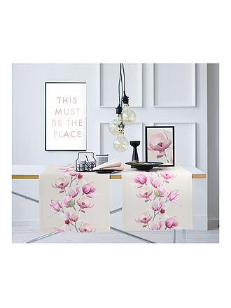 APELT | Tischläufer SEASON 140x48cm Grau/Pfingstrosen