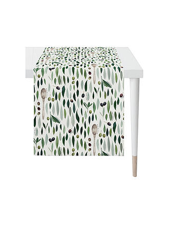 APELT | Tischläufer SEASON 140x48cm Weiss/Oliven