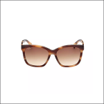 Eine braune Schildpatt-Sonnenbrille mit braunen Gläsern mit Farbverlauf auf weißem Hintergrund.