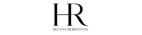Lettere nere "HR" in un carattere elegante, sotto in caratteri più piccoli "Helena Rubinstein". Sfondo bianco.