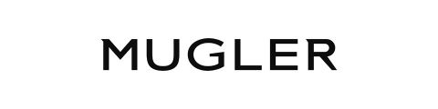 L'immagine mostra il logo di "MUGLER" in caratteri maiuscoli, neri e in grassetto su sfondo bianco.