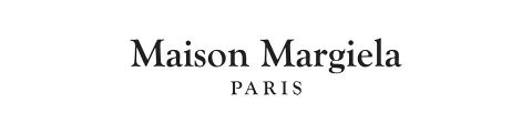 Logo testuale con la scritta "Maison Margiela Paris" in carattere serif su sfondo bianco.
