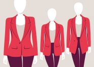 Illustration von drei gesichtslosen Figuren, die rote Blazer und dunkle Hosen mit beigen Oberteilen tragen. Der Hintergrund ist hellbeige. Die Blazer haben unterschiedliche Ärmellängen, was einen stylischen Look ergibt.