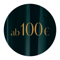 Uno sfondo scuro e circolare con il testo "a partire da 100 €" centrato in un elegante carattere color oro.