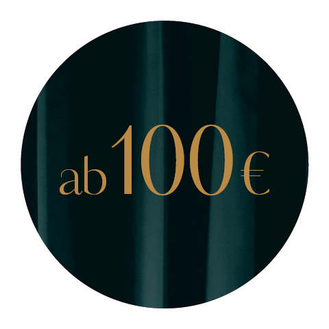 Uno sfondo scuro e circolare con il testo "a partire da 100 €" centrato in un elegante carattere color oro.