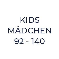 Su sfondo bianco, in grassetto e in lettere blu scuro, si legge "KIDS BAMBINA 92 - 140", indicando le taglie per bambine.