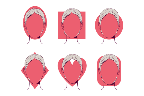 Illustrazione di sei ritratti senza volto disposti su due file. Ogni ritratto mostra un volto rosso con capelli bianchi su uno sfondo contrastante rosso e nero. Lo stile è minimalista e astratto.