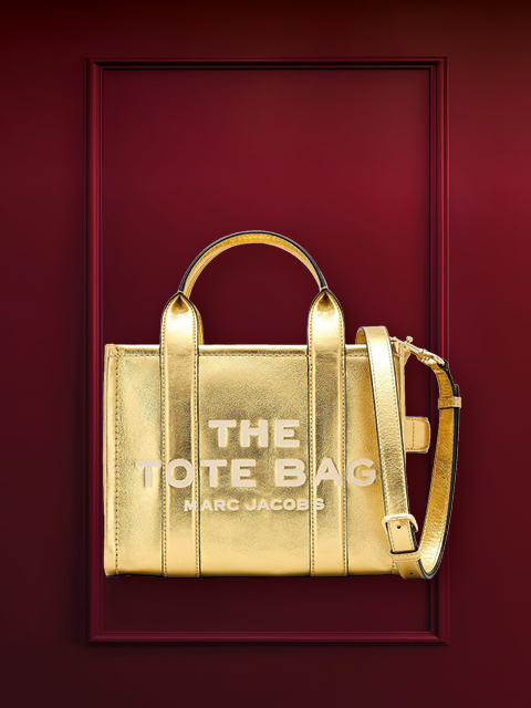 Una borsa strutturata in metallo con manici su uno sfondo bordeaux. Sopra c'è la scritta "BORSA DEI DESIDERI".