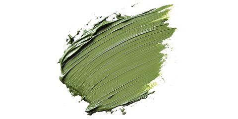 Un campione di maschera di argilla verde liscia e cremosa su sfondo bianco. La texture è densa con pennellate visibili e il colore è un verde argilla naturale.
