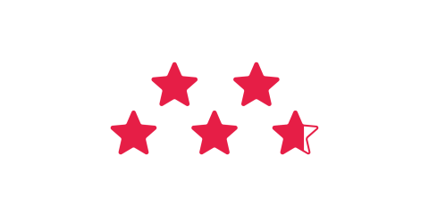 Cinque stelle in fila su sfondo bianco, con quattro stelle completamente riempite di rosso e la quinta stella a destra bordata di rosso ma non riempita.
