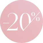 Rosafarbener Kreis mit weißer Schrift "-20%", der auf einen zwanzigprozentigen Rabatt oder Ausverkauf hinweist.