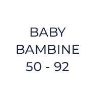 Cerchio bianco con il testo "BABY BAMBINE 50 - 92" in lettere scure e in grassetto, centrato su sfondo grigio chiaro.