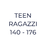 Cerchio bianco con il testo "TEEN RAGAZZI 140 - 176" in nero, che indica una taglia di abbigliamento per adolescenti.