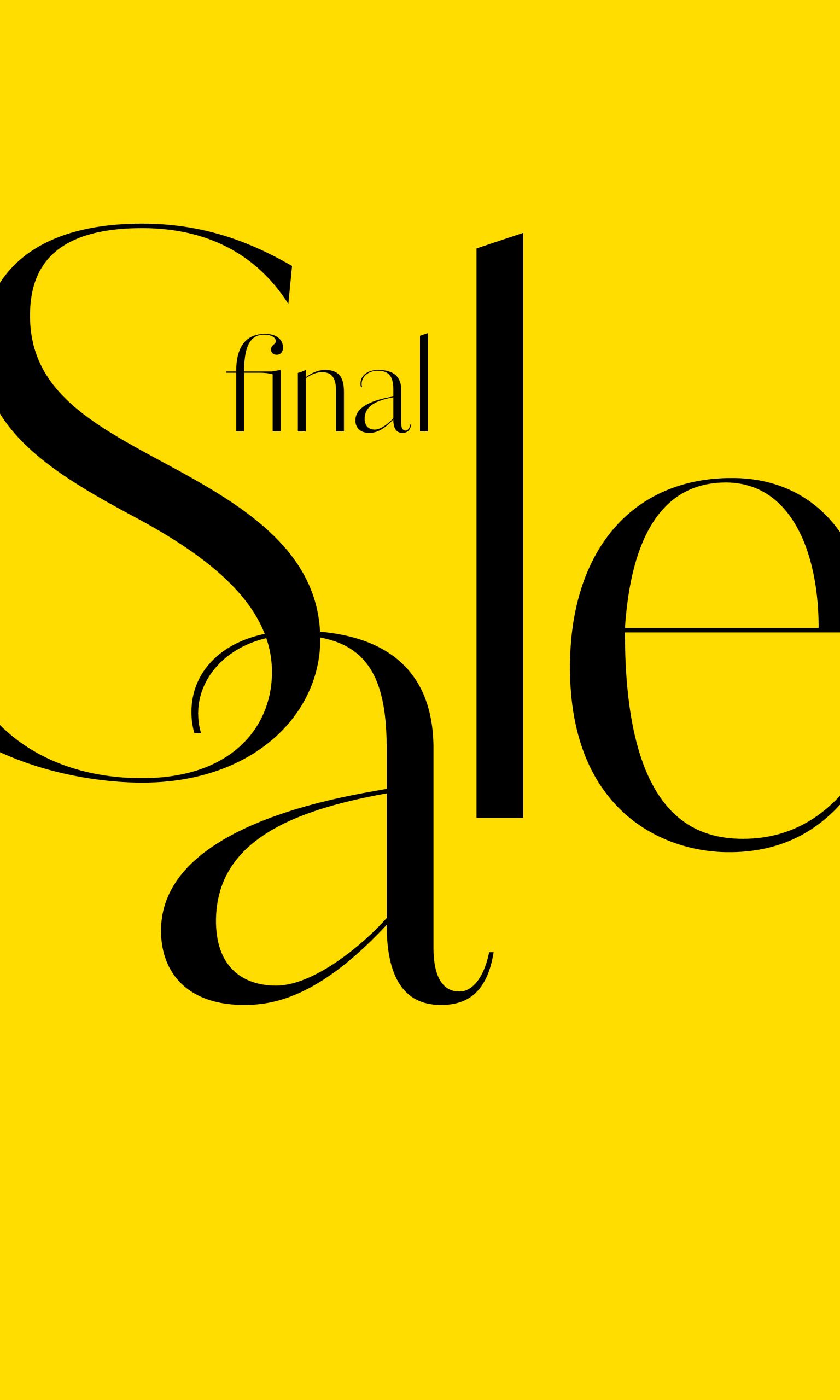 Sfondo giallo con grande scritta nera „Sale“ e scritta più piccola sopra la „S“ che recita „final“.