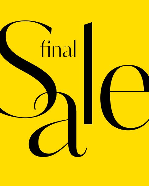 Sfondo giallo con grande scritta nera "Sale" e scritta più piccola sopra la "a" che recita "final" e indica una svendita finale.