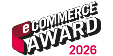 Il logo dell'E-commerce Award con testo in grassetto e l'anno 2026 in rosa su sfondo bianco.