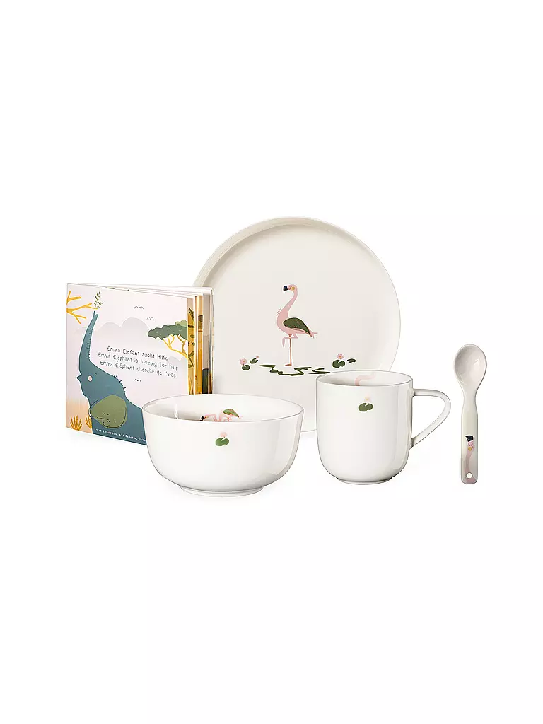 ASA SELECTION | Set da tavola per bambini in porcellana, 5 pezzi "Flamingo" | Rosa