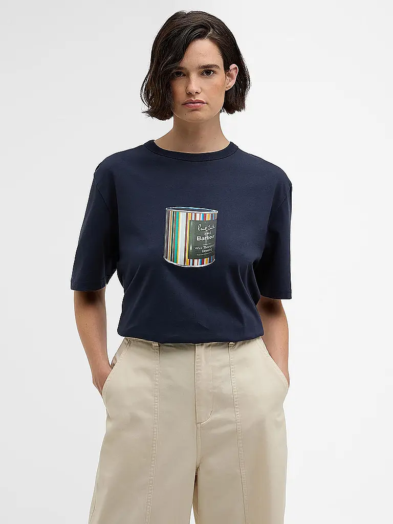BARBOUR | Paul Smith loves Barbour T-Shirt con grafica barattolo di cera | Blu scuro