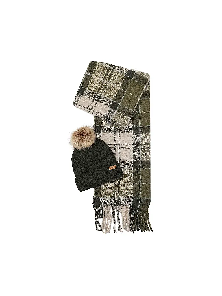 BARBOUR | Set regalo berretto e sciarpa SALTBURN | Oliva