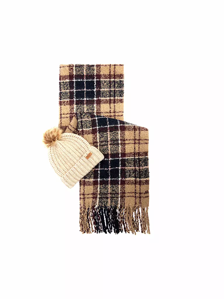BARBOUR | Set regalo berretto e sciarpa SALTBURN | Beige