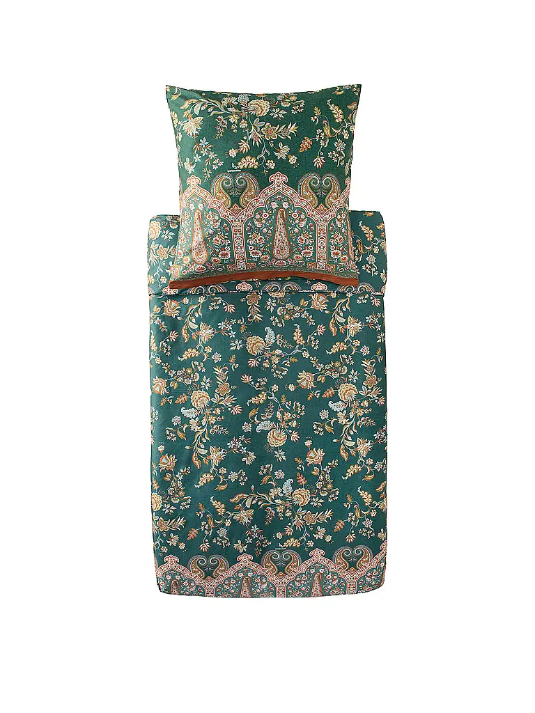 BASSETTI | Biancheria da letto in raso 70x90cm / 140x200cm INDIAN ROSES Verde | Verde scuro