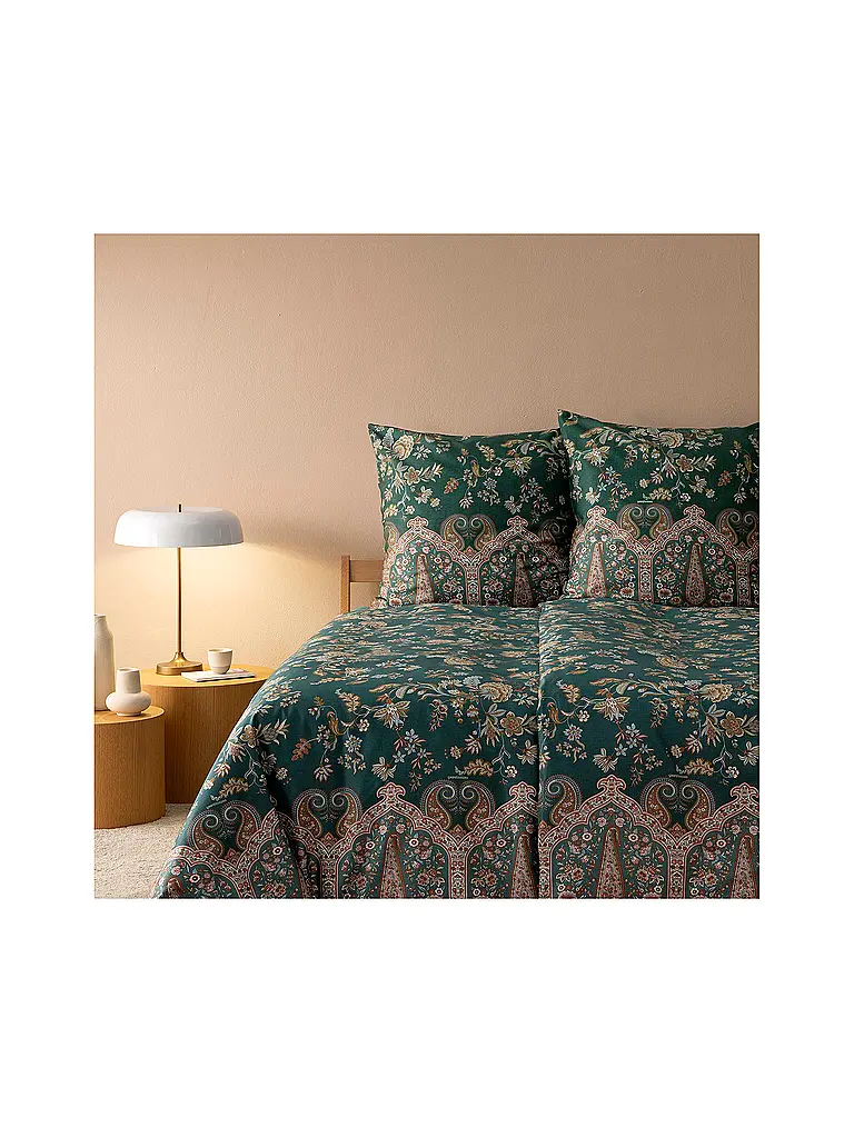 BASSETTI | Biancheria da letto in raso 70x90cm / 140x200cm INDIAN ROSES Verde | Verde scuro