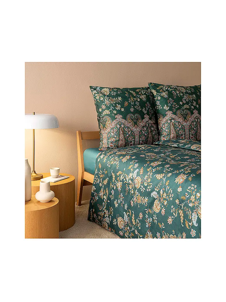 BASSETTI | Biancheria da letto in raso 70x90cm / 140x200cm INDIAN ROSES Verde | 