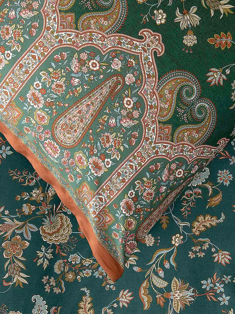 BASSETTI | Biancheria da letto in raso 70x90cm / 140x200cm INDIAN ROSES Verde | 