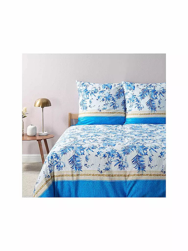 BASSETTI | Biancheria da letto in raso IBISCUS 70x90cm/140x200cm Bianco/Blu | Blu