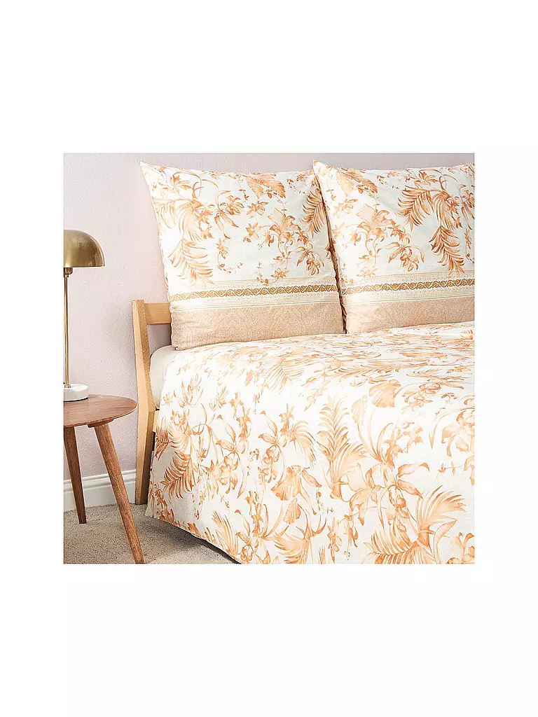 BASSETTI | Biancheria da letto in raso IBISCUS 70x90cm/140x200cm Crema/Corallo | 