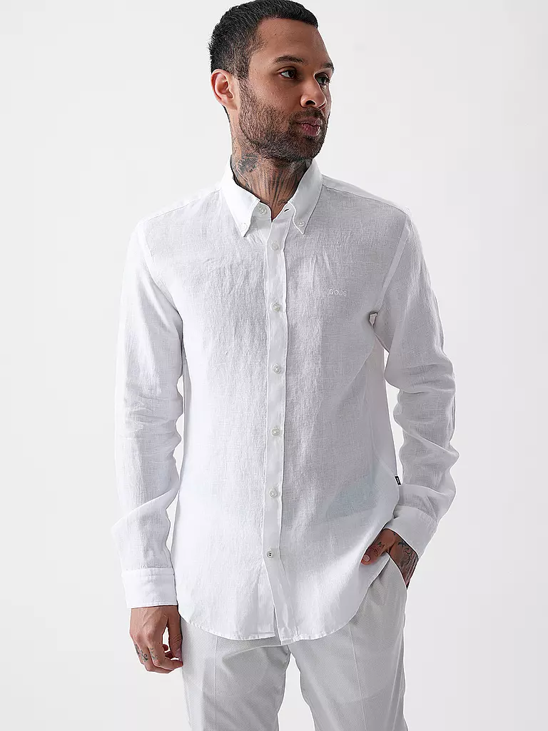 BOSS | Camicia di lino slim fit H-ROAN | Bianco