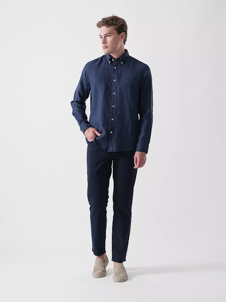 BOSS | Camicia di lino slim fit H-ROAN | Blu scuro