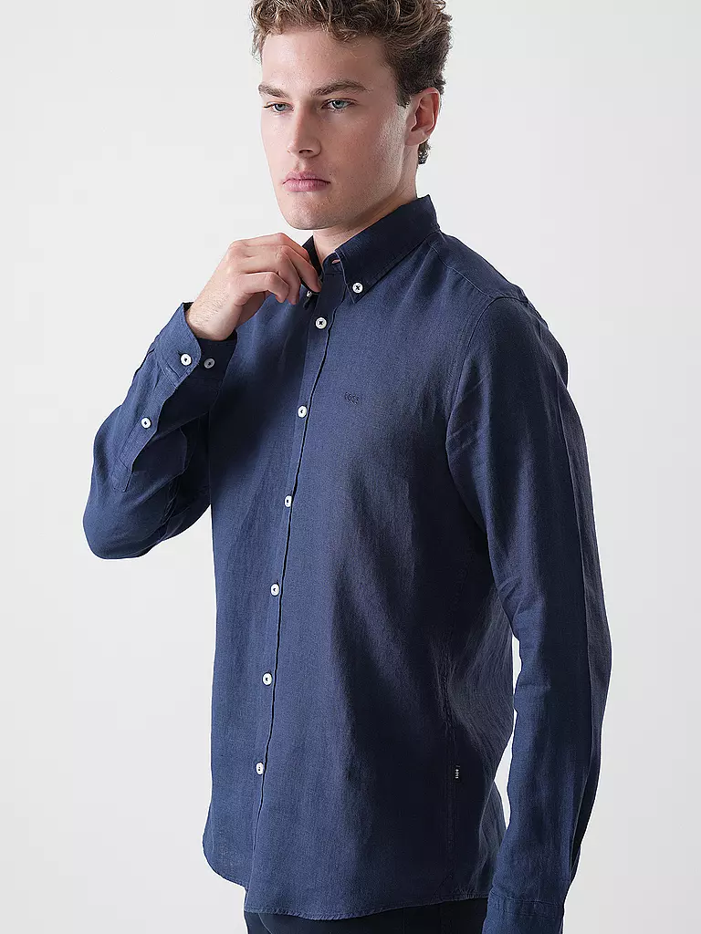 BOSS | Camicia di lino slim fit H-ROAN | Blu scuro