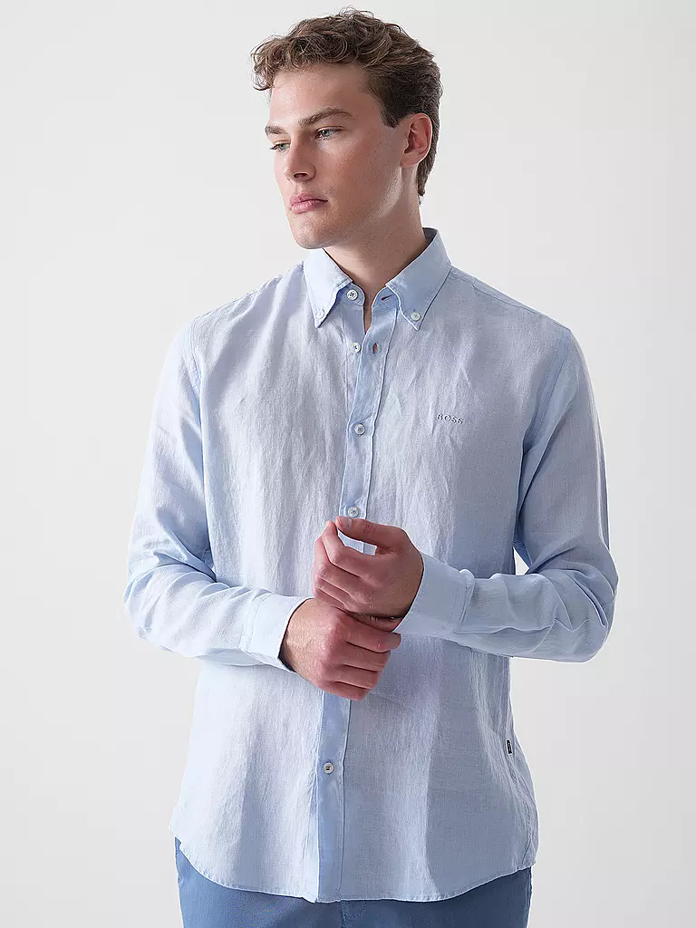 BOSS | Leinenhemd Slim Fit H-ROAN | Blu chiaro