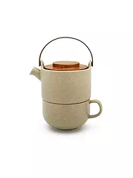 BREDEMEIJER | Tea for one Umea con coperchio in bambù 0,5l Bianco | Cammello