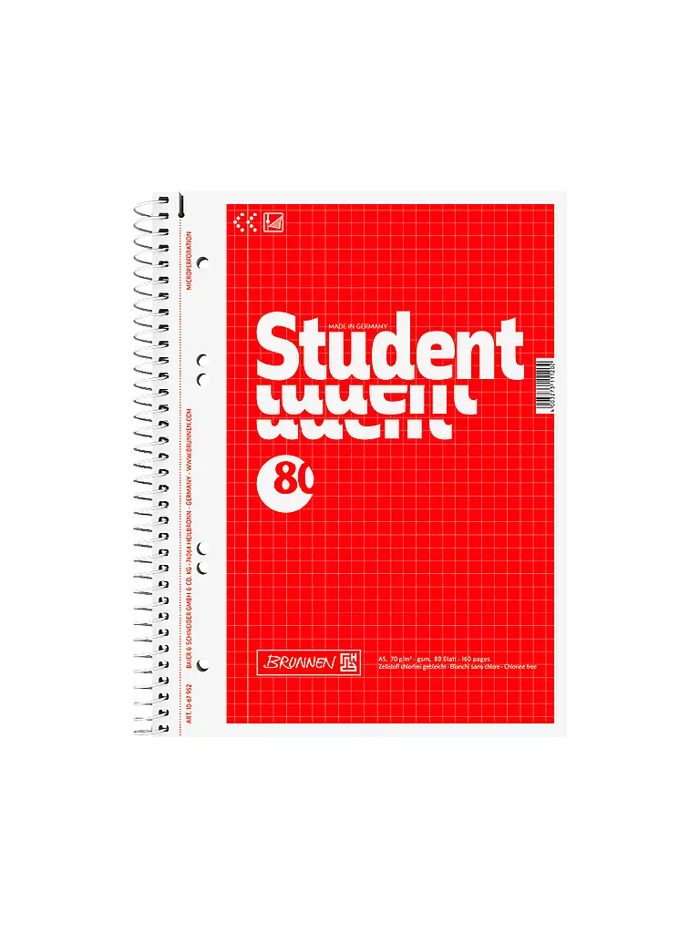 BRUNNEN VERLAG | Brunnen Collegeblock A5, quadretti 5 mm, rilegatura a spirale, 80 fogli | Senza colore