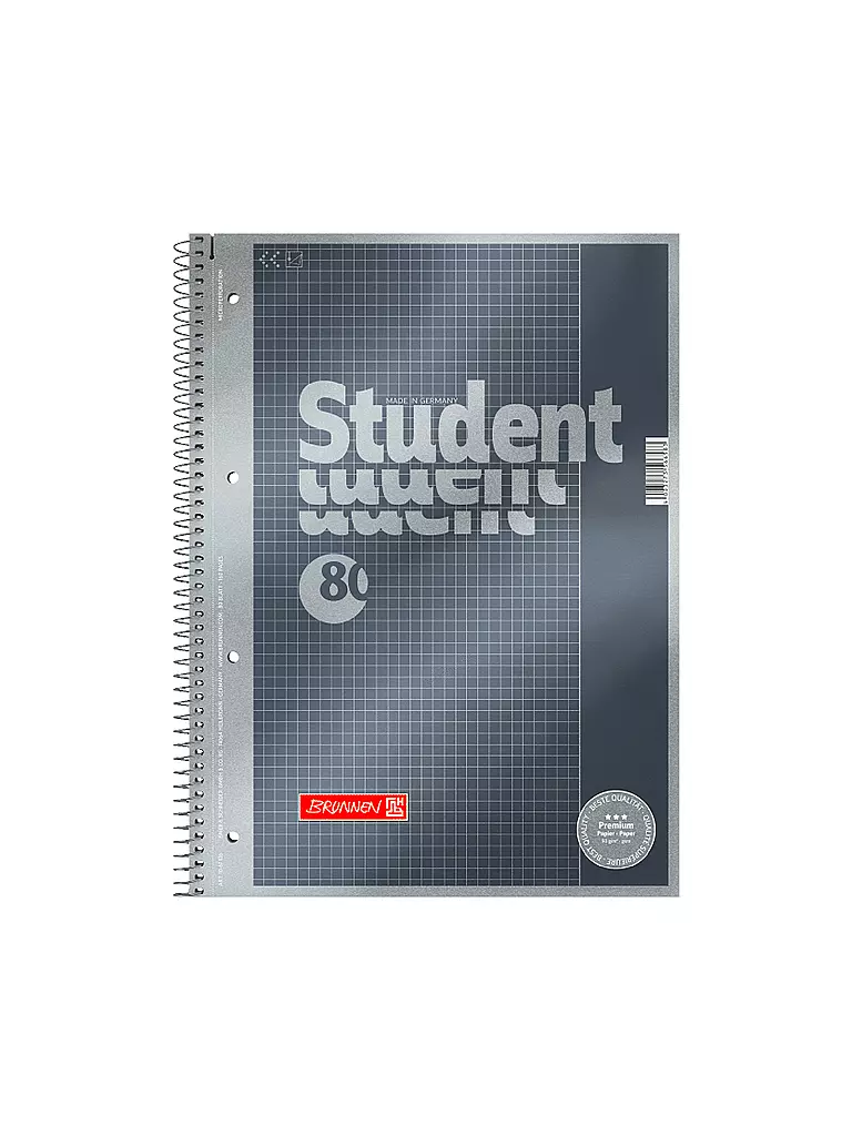 BRUNNEN VERLAG | Brunnen Collegeblock Premium A4 a quadretti, rilegatura a spirale, 80 fogli | Senza colore