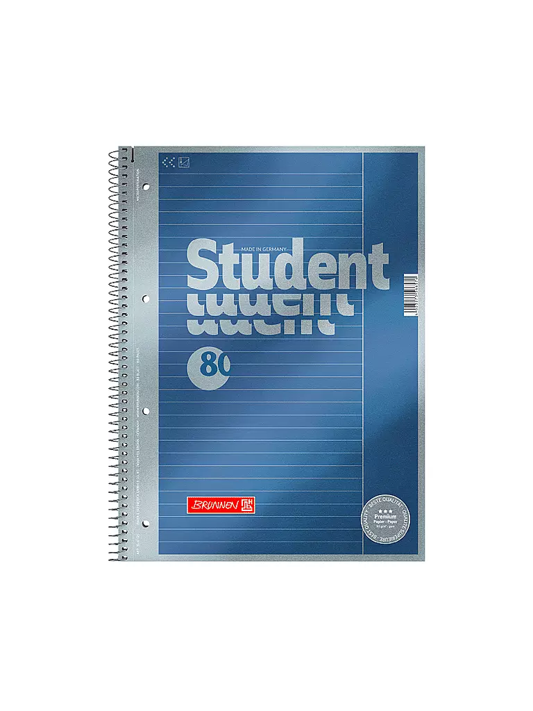 BRUNNEN VERLAG | Brunnen Collegeblock Premium A4 a righe, con spirale, 80 fogli | Senza colore