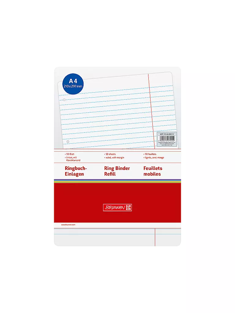 BRUNNEN VERLAG | Fogli a fori - 50 fogli a righe con margine di correzione | Senza colore