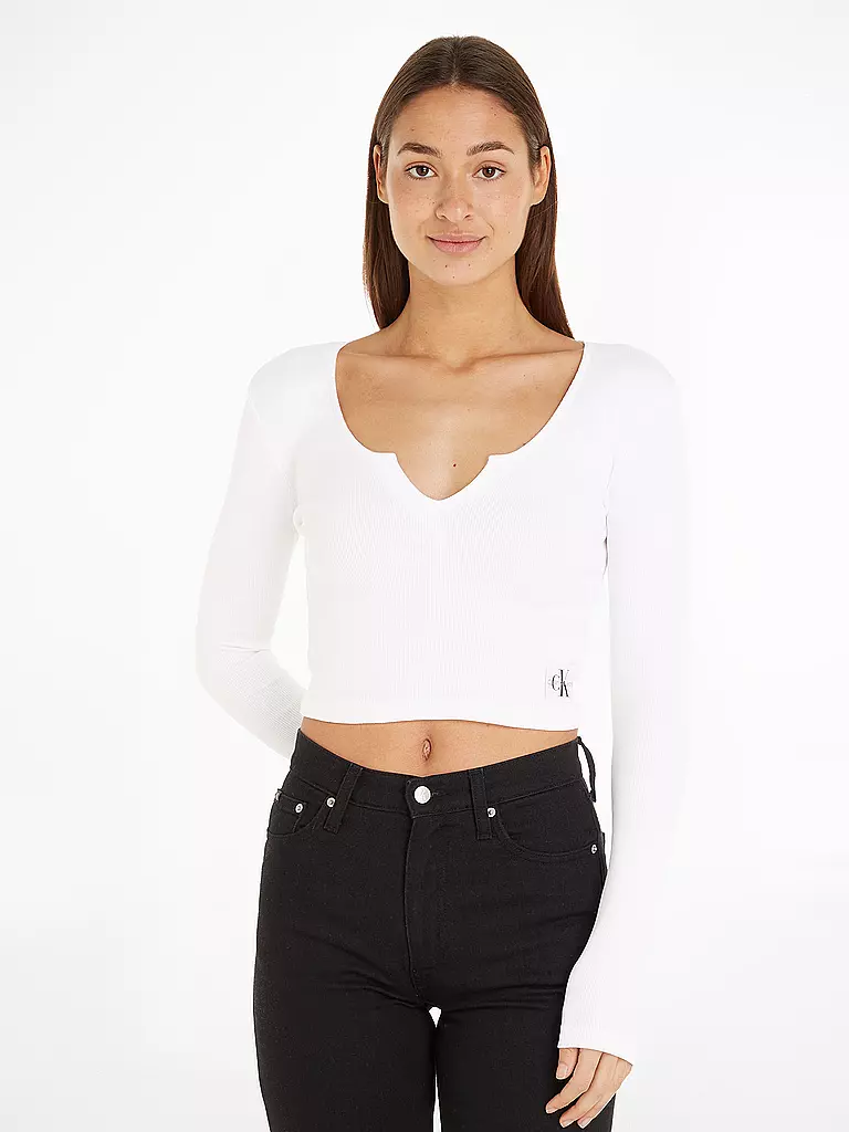 CALVIN KLEIN JEANS | Langarmshirt Cropped Fit | Bianco