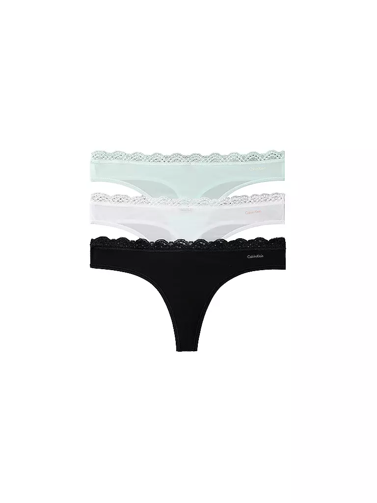 CALVIN KLEIN | Strings confezione da 3 nero bianco giada chiaro di luna | Nero
