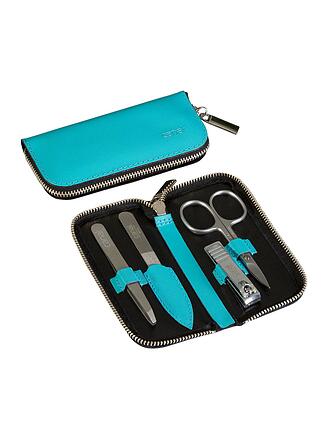 CANAL | Astuccio con cerniera in crosta di pelle, set da 4 pezzi (Turchese) 5381